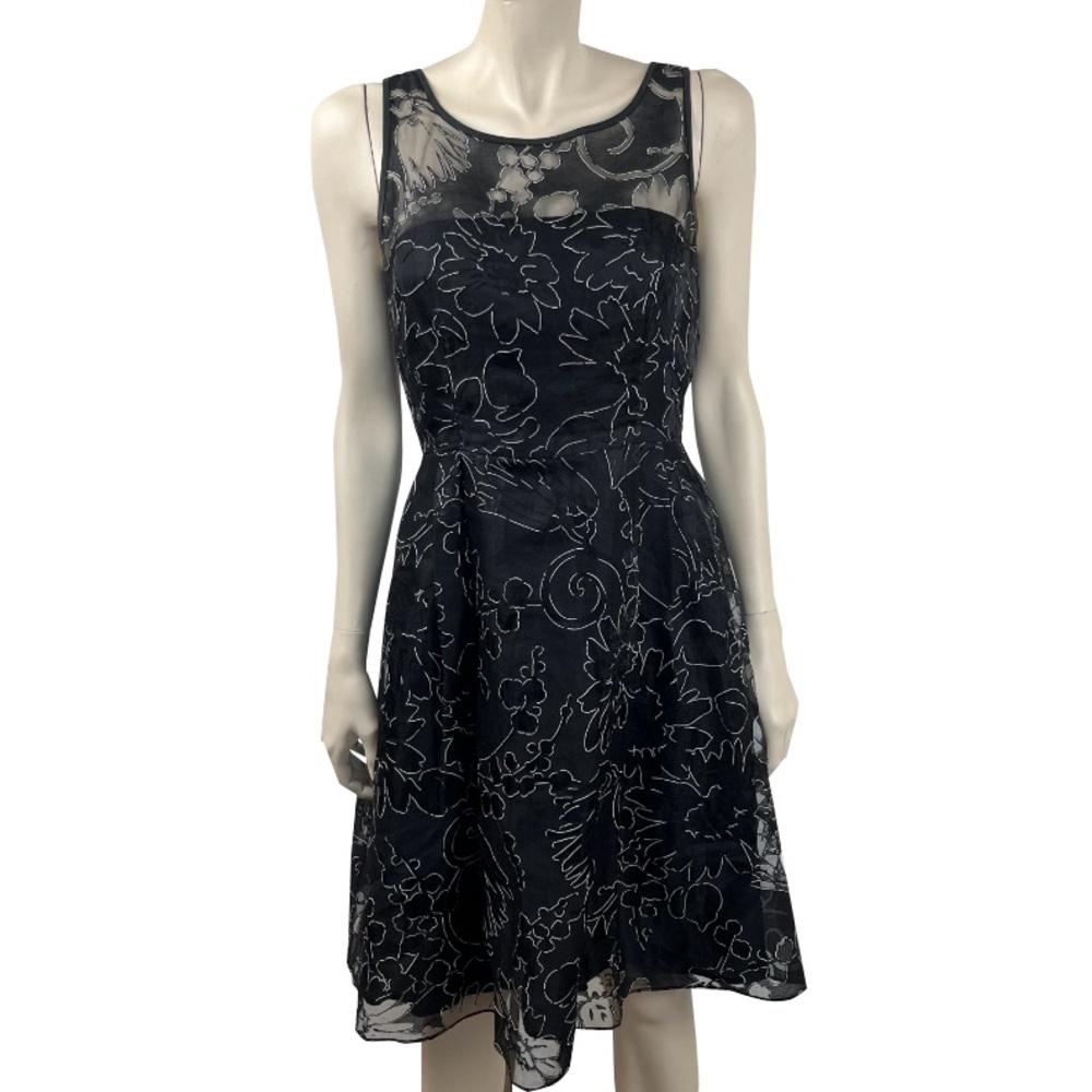 White‎ House Black Market Black Sheer Floral Sleeveless Dress